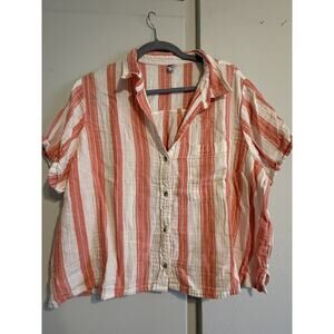 Old Navy Crinkle Gauze Button Down Shirt Top Size XL Short Sleeves Loose Comfy